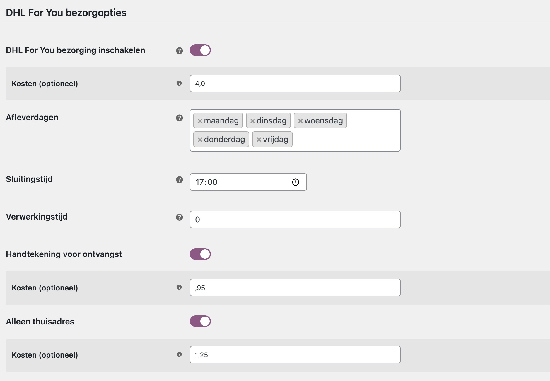 WooCommerce DHL For You Bezorgopties
